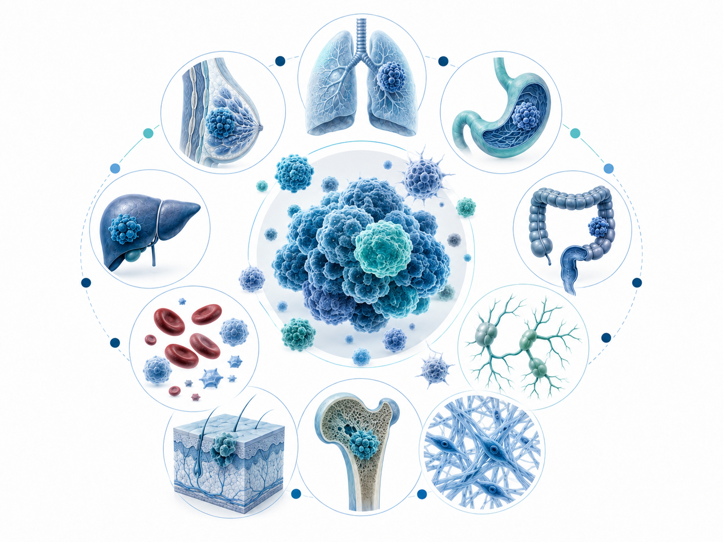 Medical infographic style image showing major categories of cancer