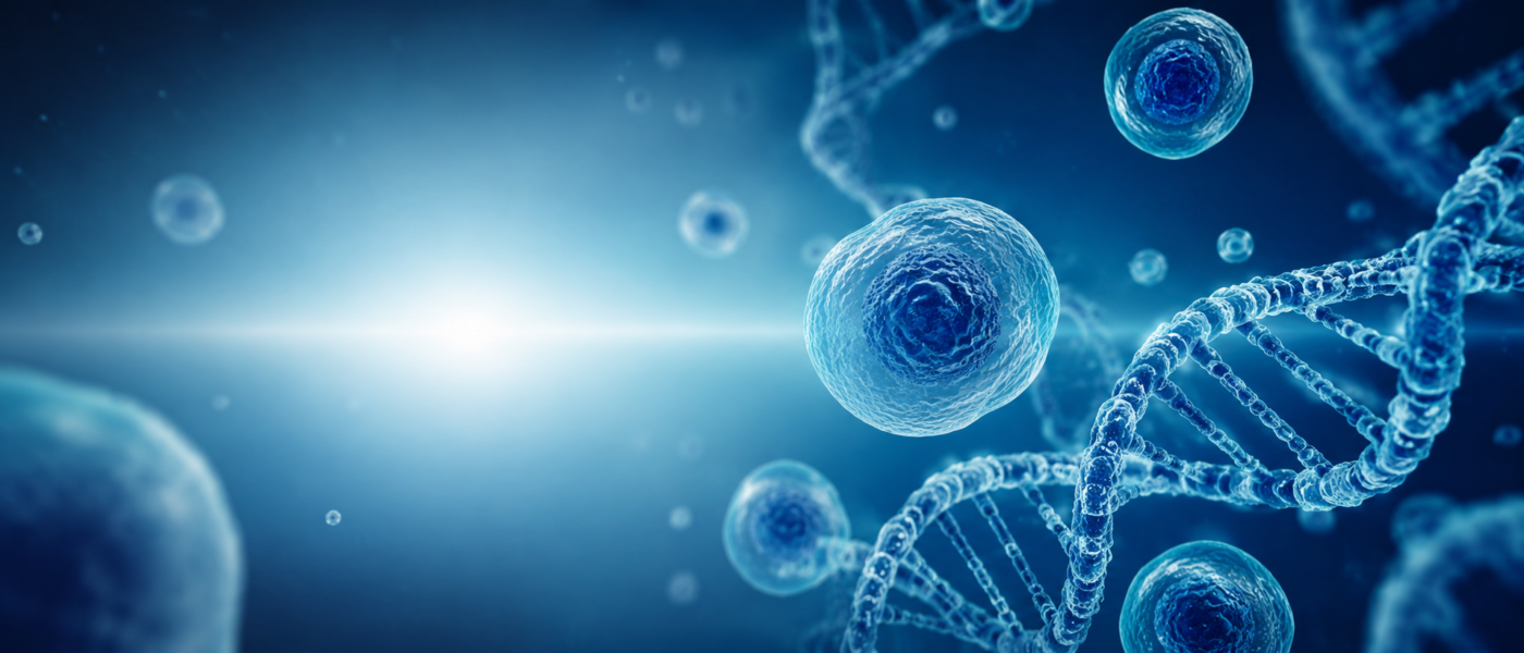 Abstract medical illustration of cancer cells and DNA for a What Is Cancer article by Horizon Health Institute