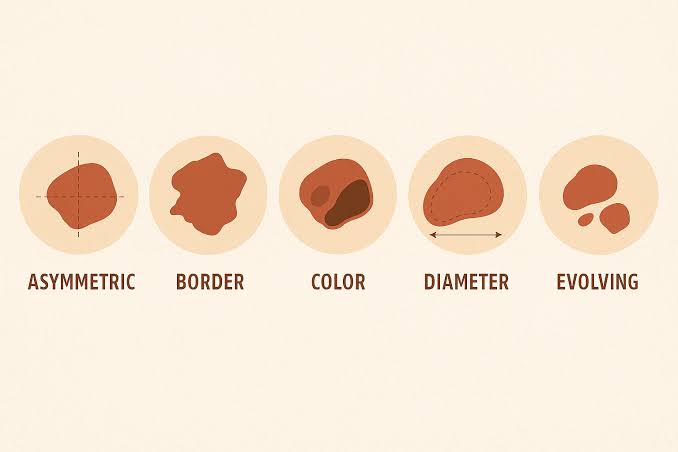 Skin self-examination guide for detecting melanoma using ABCDE criteria