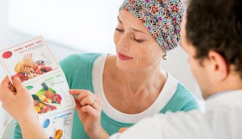 Colorful anti-cancer diet plate with vegetables, whole grains, legumes, and salmon