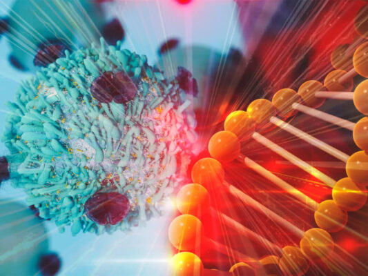 DNA helix illustration representing hereditary cancer risk and genetic cancer risk assessment