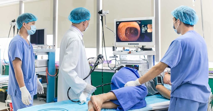 Colonoscopy camera view inside the colon during colorectal cancer screening