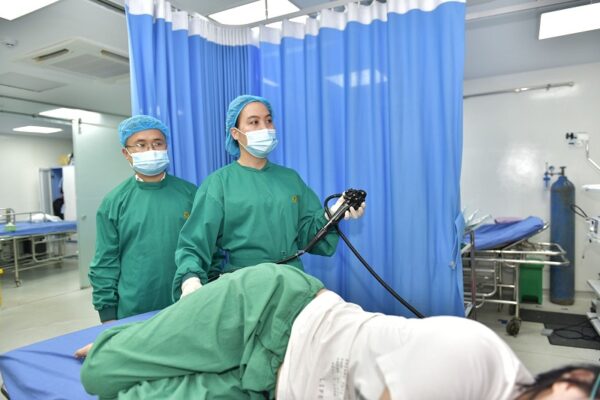 Colonoscopy procedure at a medical clinic for colorectal cancer screening