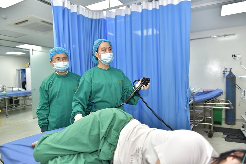 Colonoscopy procedure at a medical clinic for colorectal cancer screening