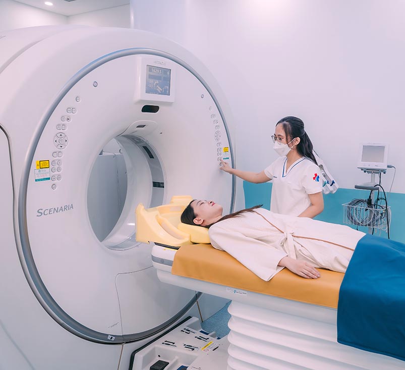 CT scan for cancer showing cross-sectional chest imaging on MDCT scanner