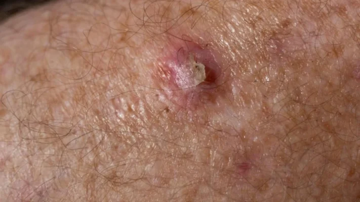 Squamous cell carcinoma skin lesion showing scaly keratinized surface