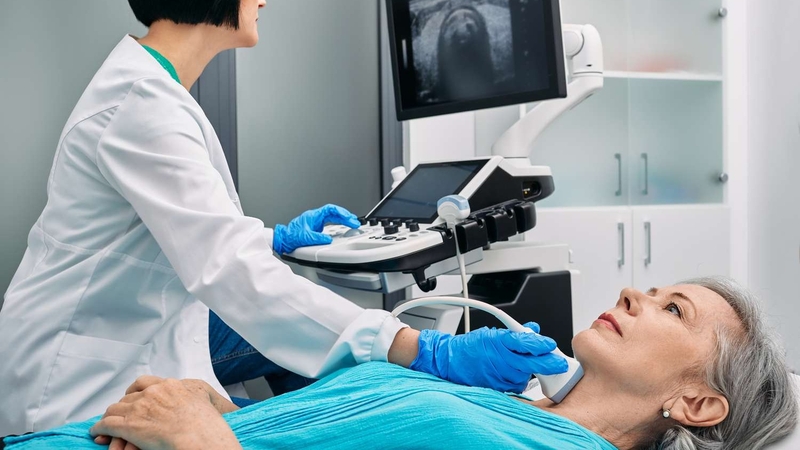 Ultrasound for cancer scan showing real-time imaging of a mass with no ionizing radiation