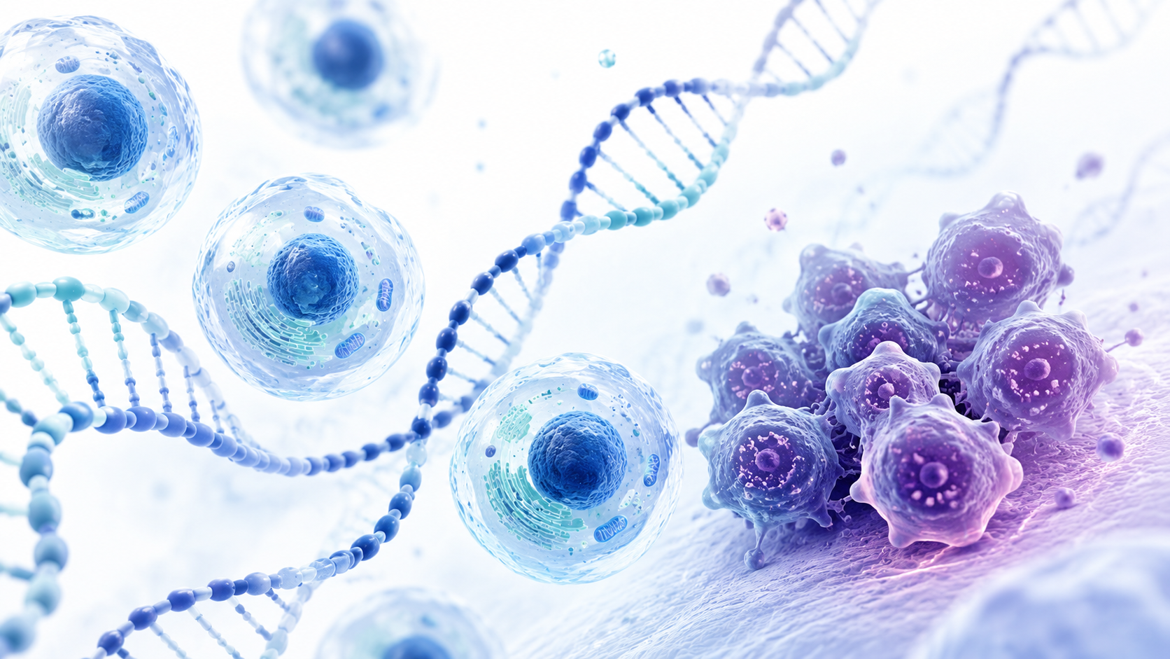 Illustration of DNA changes and abnormal cell growth as a cause of cancer