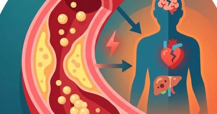 Triglycerides and heart health — illustration of fat in the bloodstream affecting arteries