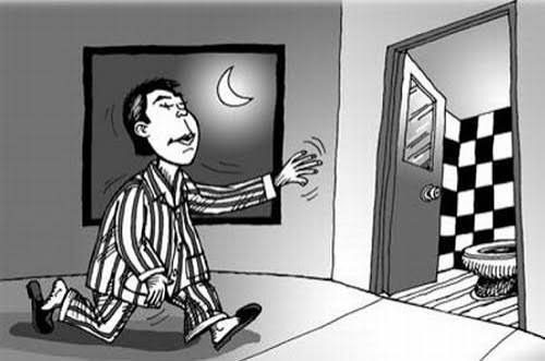 frequent nighttime urination — anatomical and lifestyle diagram showing the multiple causes of nocturia including nocturnal polyuria, reduced bladder capacity, and sleep disorders
