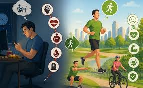 sedentary breaks and blood sugar — adult standing up from desk during work