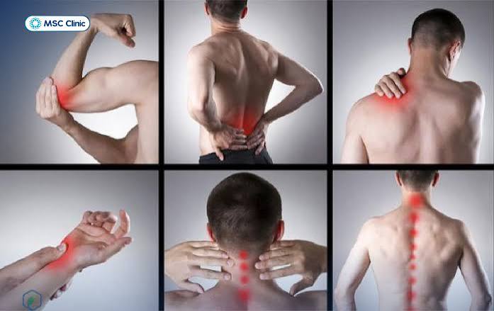 Osteoarthritis symptoms and risk factors — diagram showing joint pain, stiffness, swelling, and the key risk factors of age, obesity, and prior injury