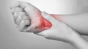 Hand and wrist pain possible causes — illustration of hand anatomy showing carpal tunnel median nerve scaphoid bone and thumb CMC joint